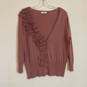 Dusty rose LOFT cardigan with asymmetrical detail